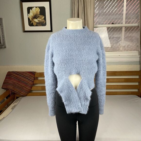 Windsor Cropped Tie Front Mock Neck Sweater Women’s Sm Powder Blue Pastel Cozy - Picture 16 of 16